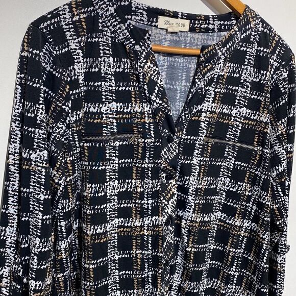 Blue Mood Women's Multicolor Plaid Split Neckline Button Up Shirt Size XL - Picture 3 of 9